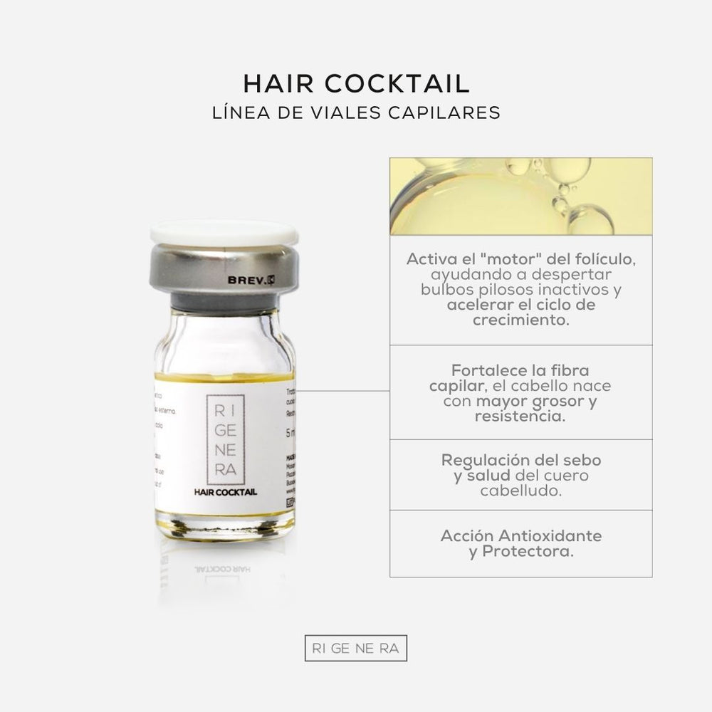 Rigenera Hair Cocktail – Tratamiento Reestructurante para Cabello y Barba – Complejo Vitamínico B, Retinol y Niacinamida (5 x 5 ml)